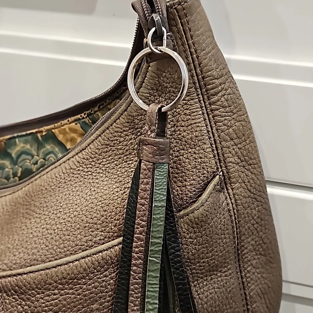 Brighton handbag  brown metallic nuetral with Heart Tassel